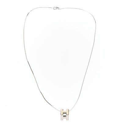 Hermes Palladium Lacquered Cage d'H Pendant Necklace Ecru 3 of 8