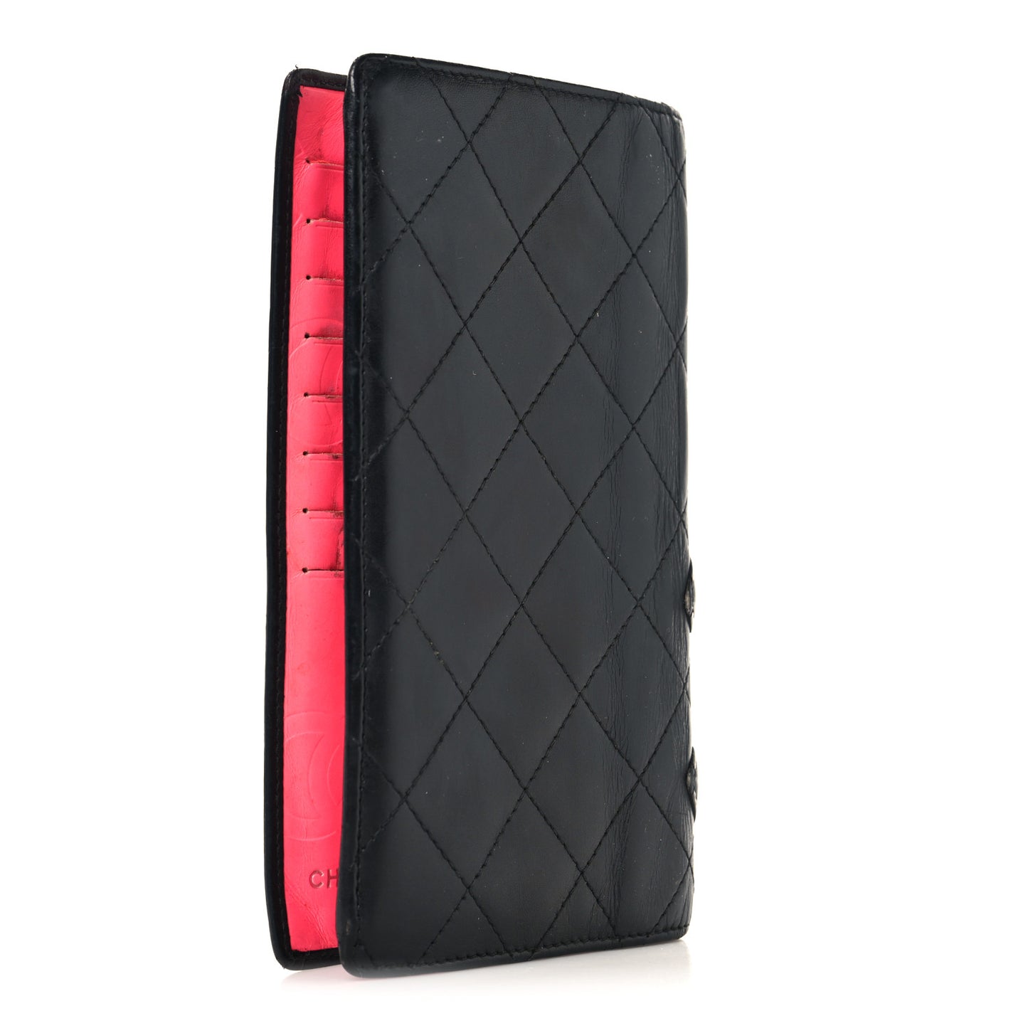 Calfskin Quilted Cambon Yen Wallet Black