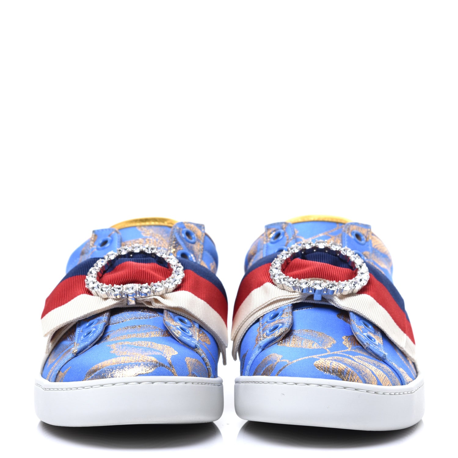 Gucci Lurex Jacquard Crystal Sylvie Web Branches Womens Ace Sneakers 36 Pervinca Gold 2 of 10