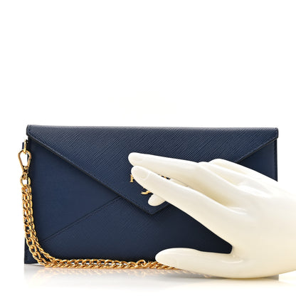 Prada Saffiano City Calf Clutch With Chain Bluette 2 of 9