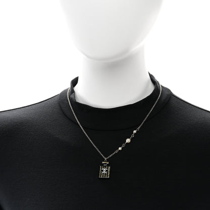 Chanel Resin Strass Pearl Perfume Bottle CC Necklace Black Gold 2 of 5