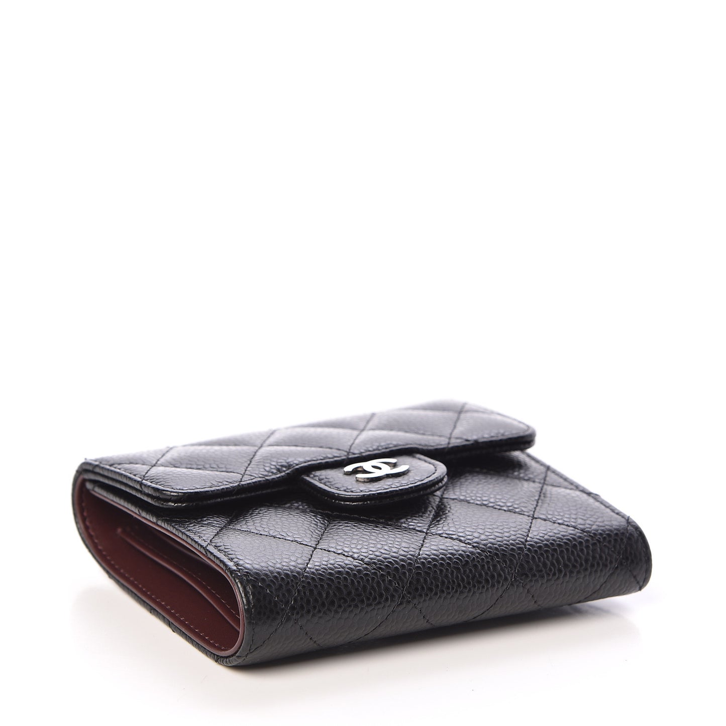 Caviar Quilted Compact Flap Wallet Black