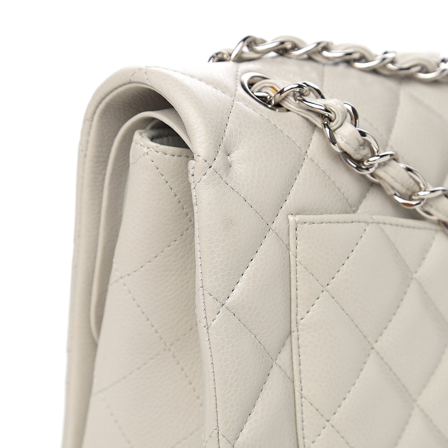 Calfskin Quilted Maxi Double Flap Light Grey