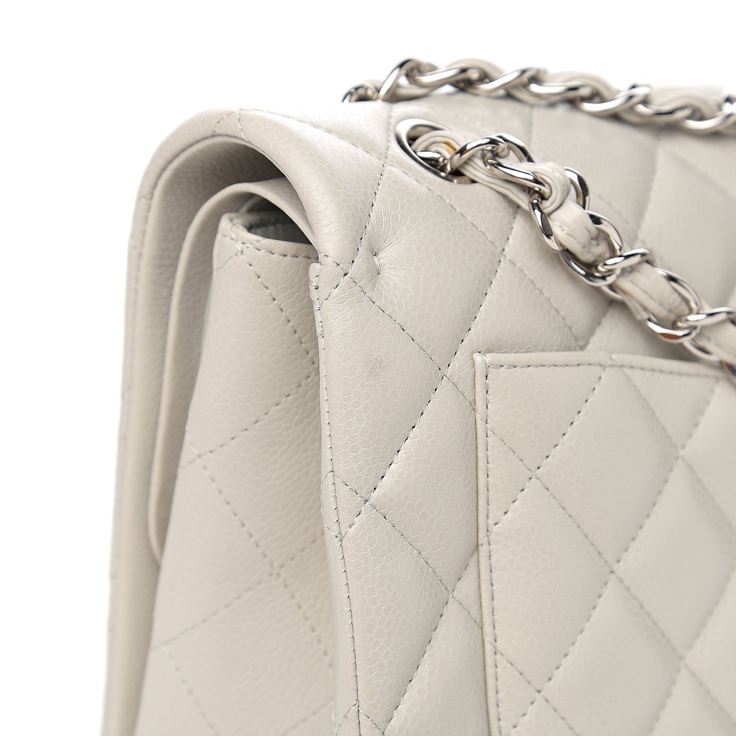 Chanel Calfskin Quilted Maxi Double Flap Light Grey 7 of 13