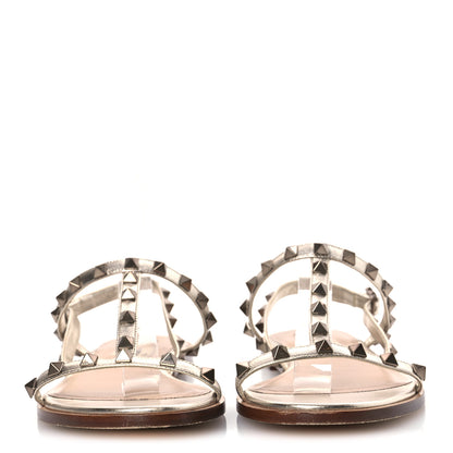 Valentino Garavani Metallic Nappa Rockstud T-Strap Slingback Flat Sandals 38 Skin 3 of 12