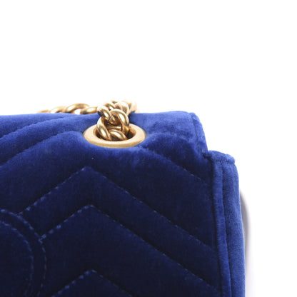 Gucci Velvet Matelasse Embroidered Mini GG Marmont Shoulder Bag Cobalt Blue 12 of 13