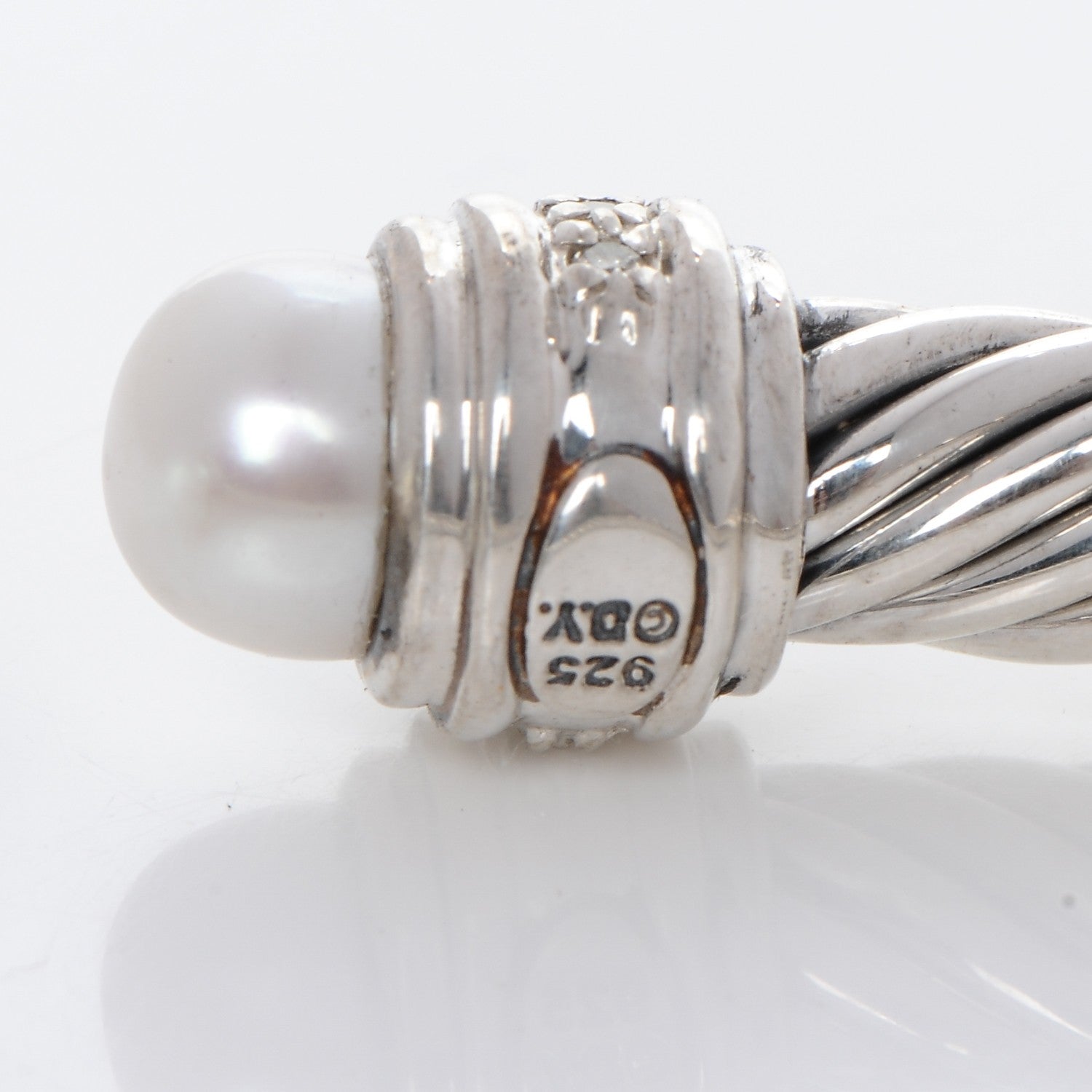 David Yurman Sterling Silver Diamond Pearl 7mm Cable Classics Bracelet 4 of 5