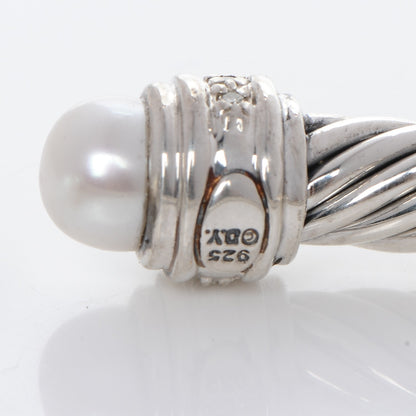 David Yurman Sterling Silver Diamond Pearl 7mm Cable Classics Bracelet 4 of 5