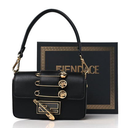 Fendi X VERSACE Vitello Seta Fendace Mini Brooch Baguette Black 9 of 9