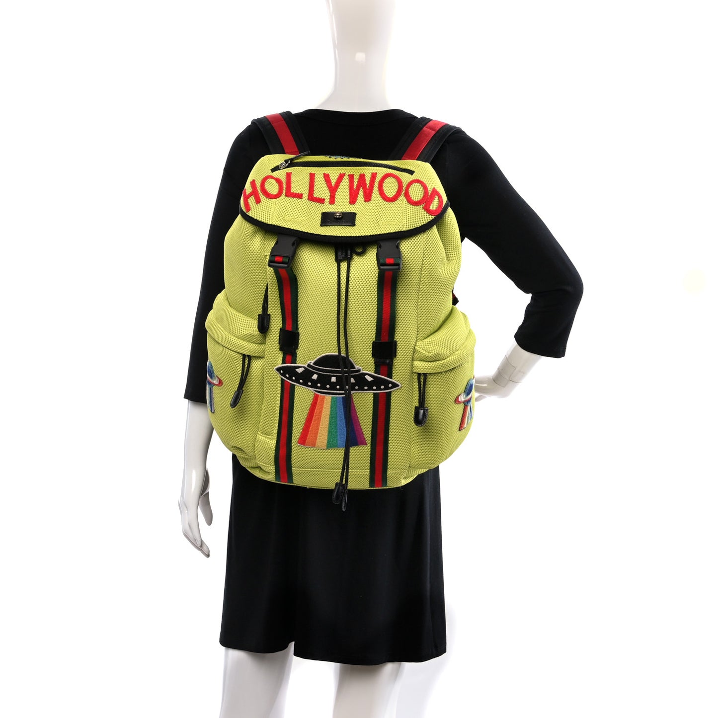 Mesh Web Hollywood Embroidered Double Buckle Backpack Anis Multicolor Black