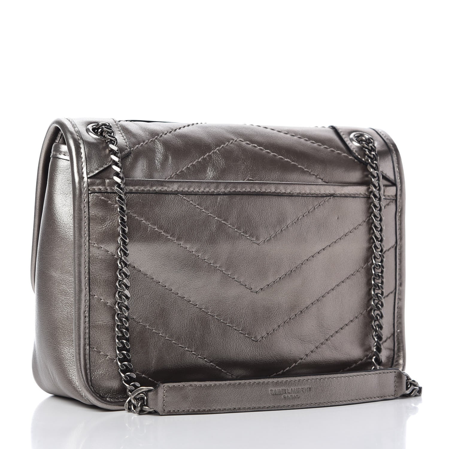 Saint Laurent Crinkled Calfskin Matelasse Monogram Baby Niki Chain Satchel Platinum 3 of 11