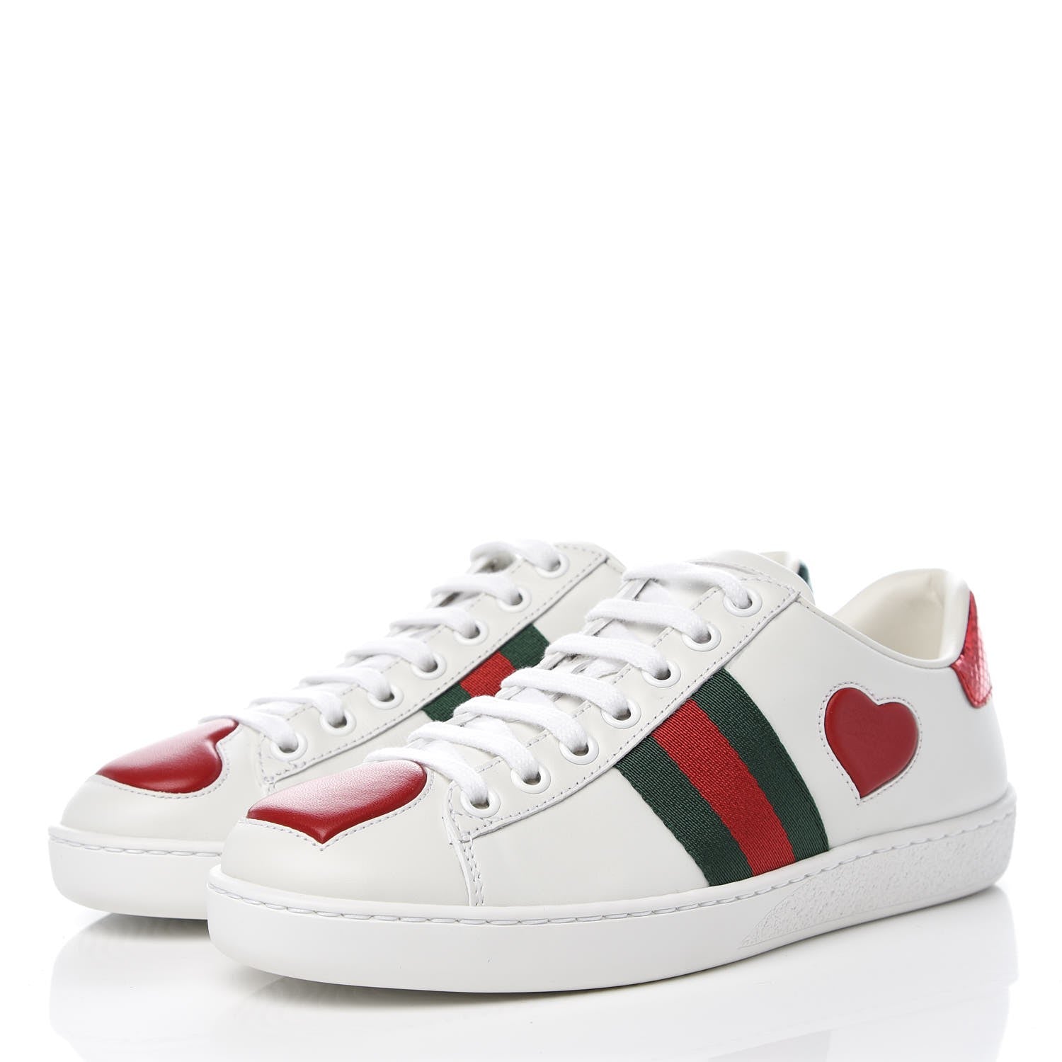 Gucci Calfskin Ayers Web Heart Embroidered Ace Sneakers 34 White 3 of 9