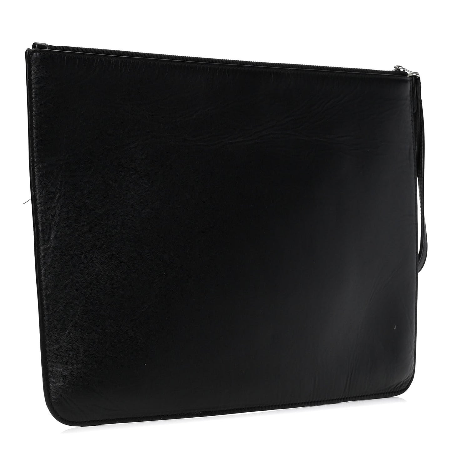 Calfskin Ville Logo Wristlet Pouch Black