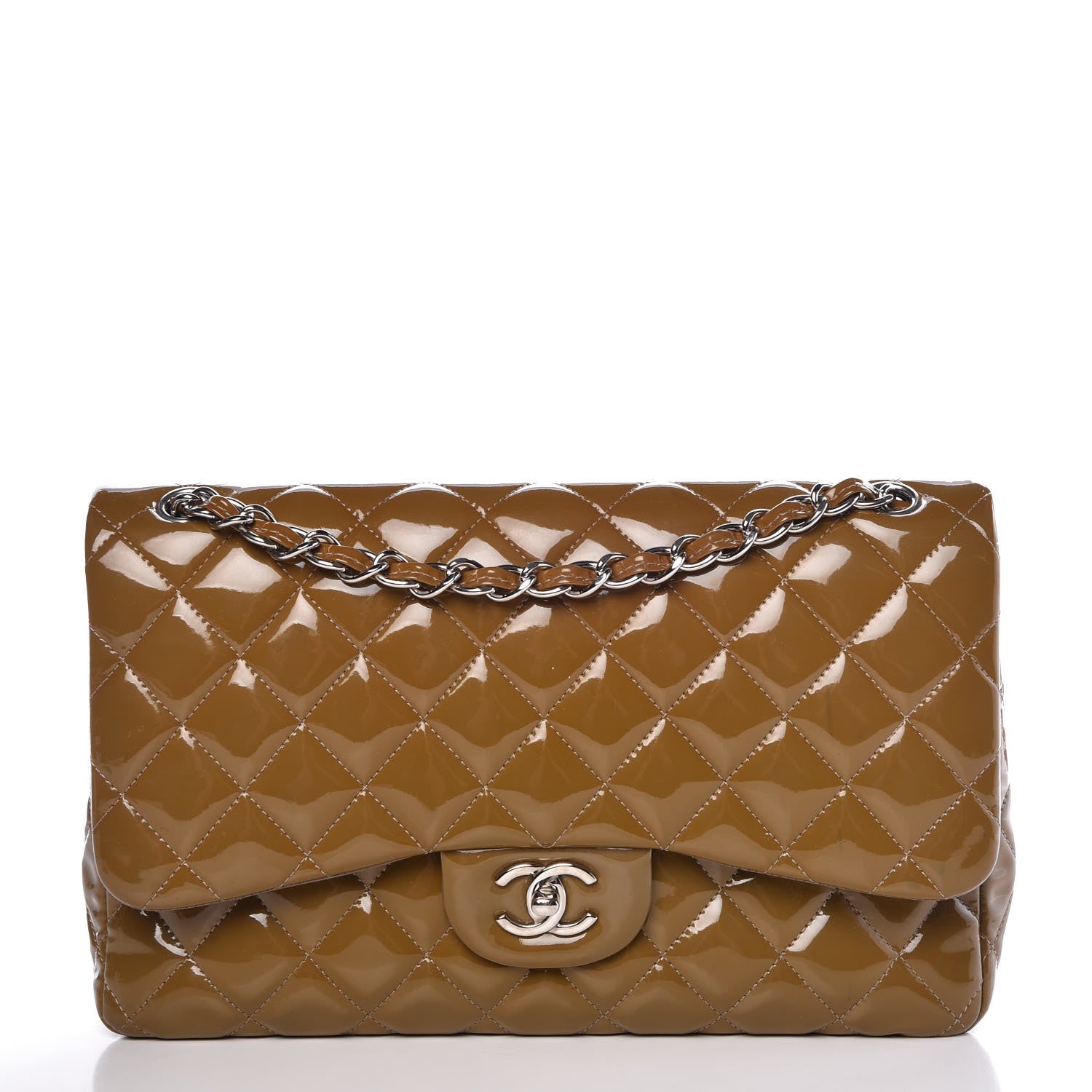 Chanel Patent Quilted Double Flap Light Brown 1 of 13