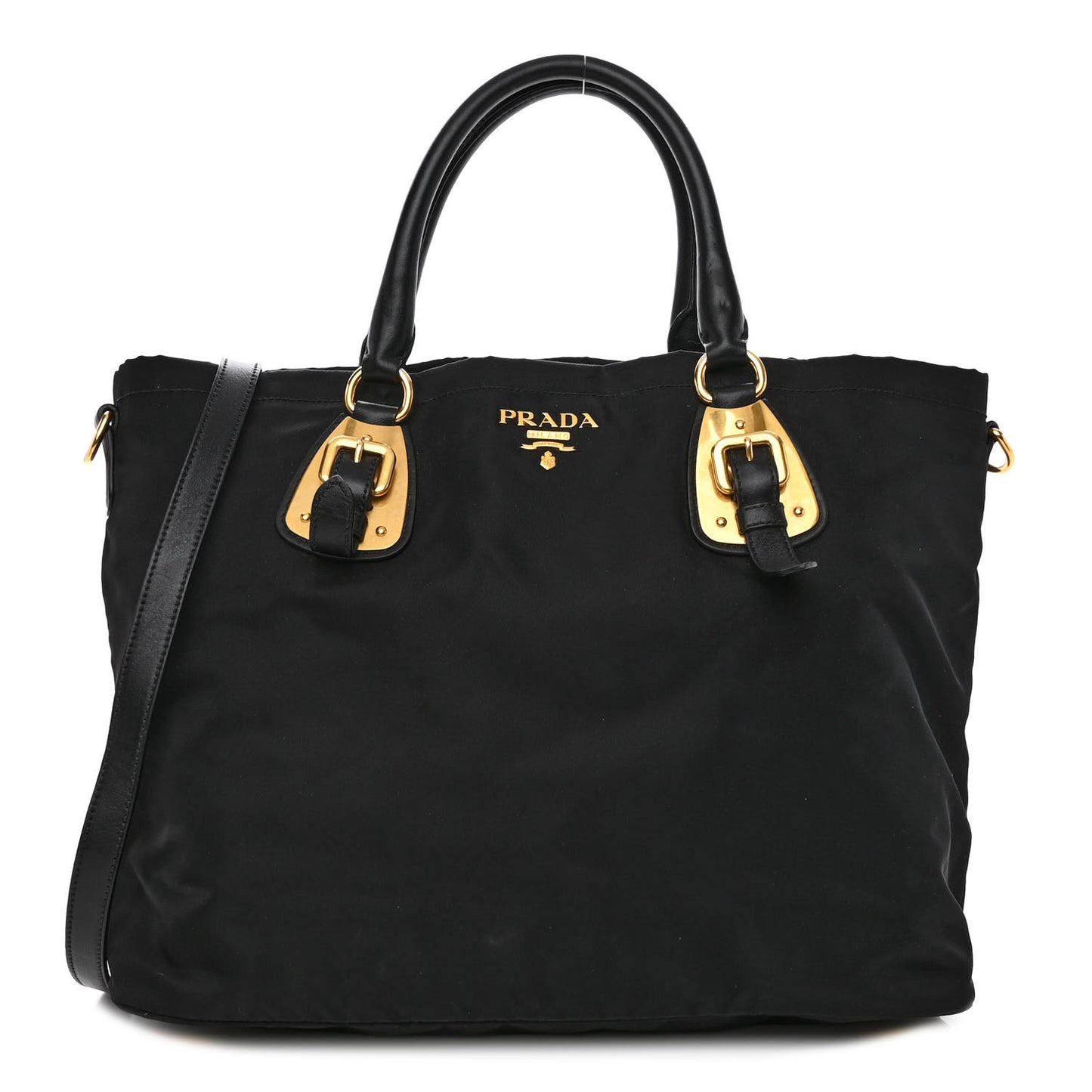 Tessuto Nylon Soft Calfskin Shopping Satchel Black