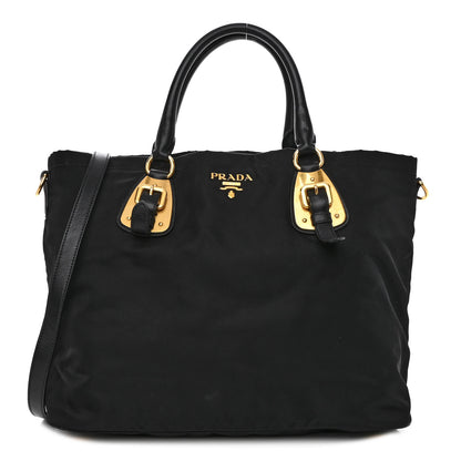 Prada Tessuto Nylon Soft Calfskin Shopping Satchel Black 1 of 9