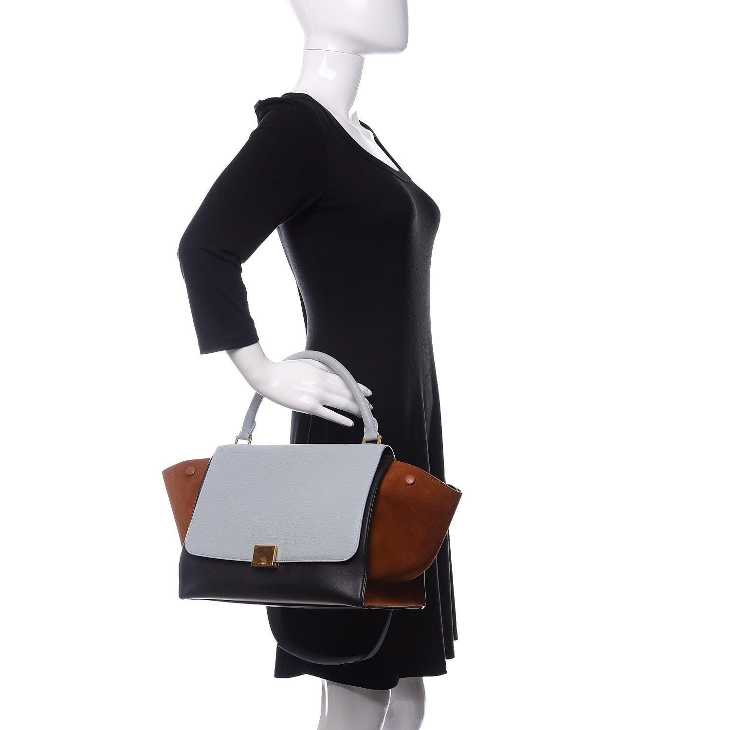 Celine Velluto Calfskin Suede Medium Tri-Color Trapeze 3 of 15