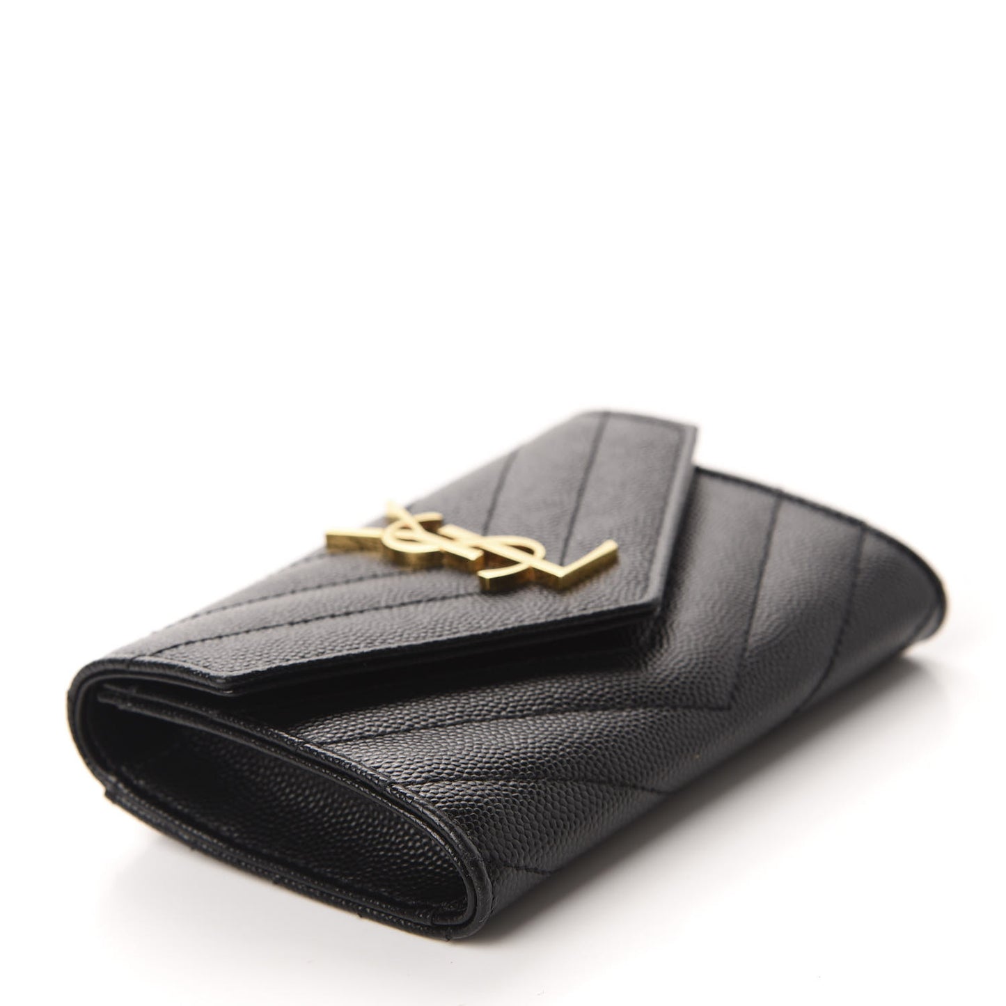 Grain De Poudre Matelasse Chevron Small Monogram Envelope Wallet Black