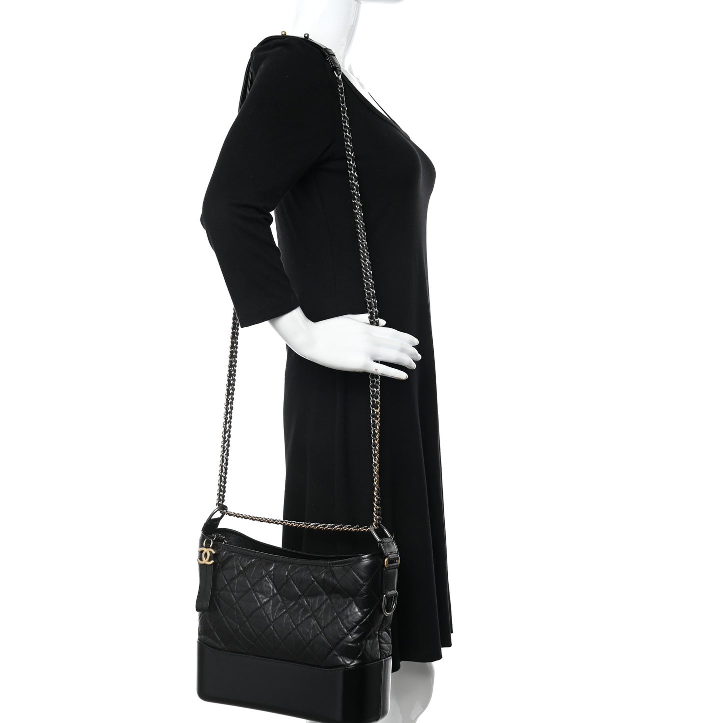 Aged Calfskin Quilted Medium Gabrielle Hobo Black