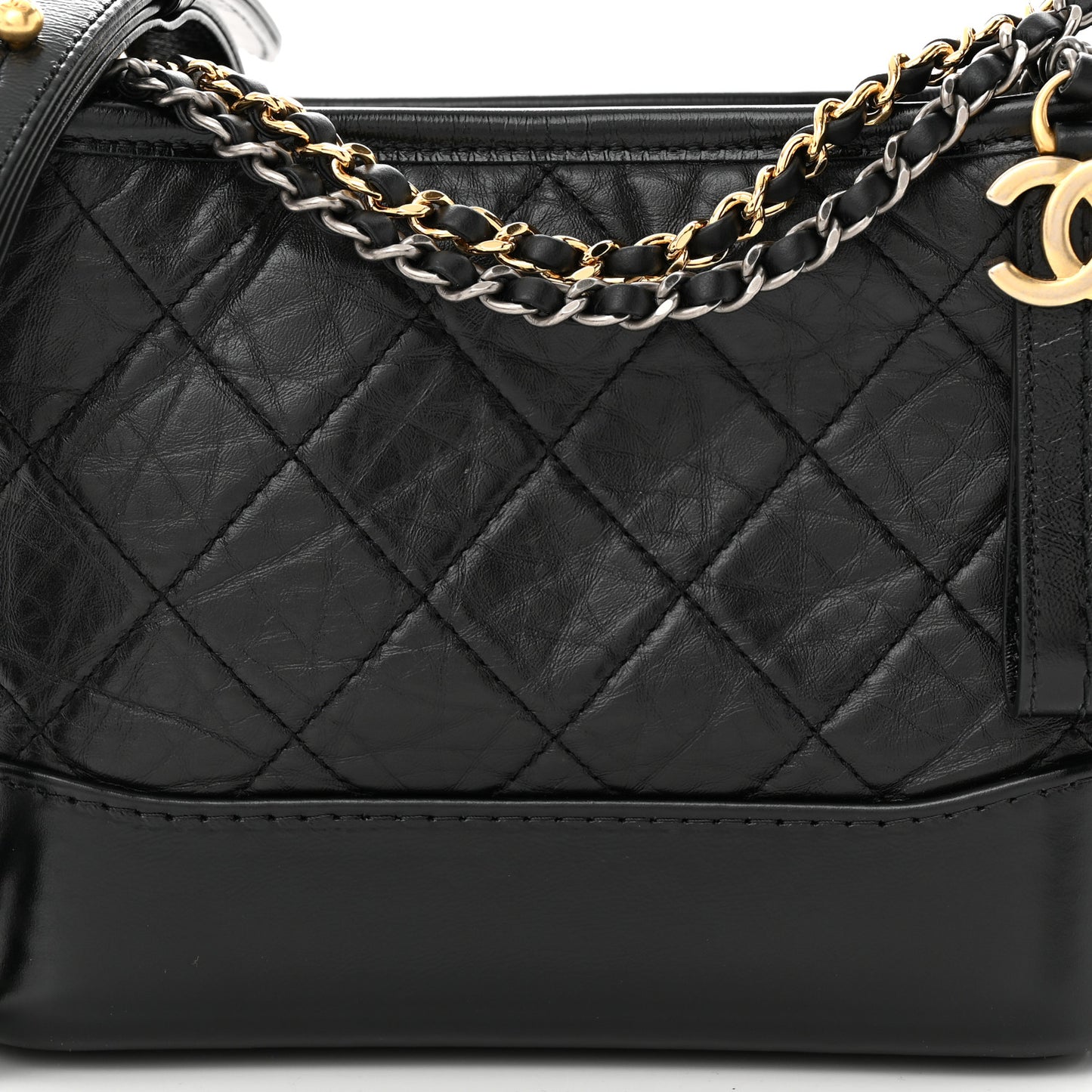 Aged Calfskin Quilted Small Gabrielle Hobo Black