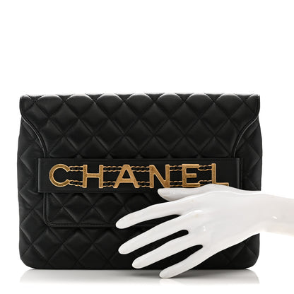 Chanel Calfskin Quilted Front Logo Enchained Clutch Black 2 of 11