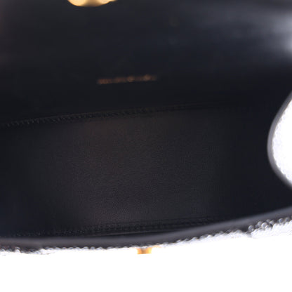 Balenciaga Strass Suede Allover Logo Hourglass Top Handle Bag XS with Chain Black White 5 of 10