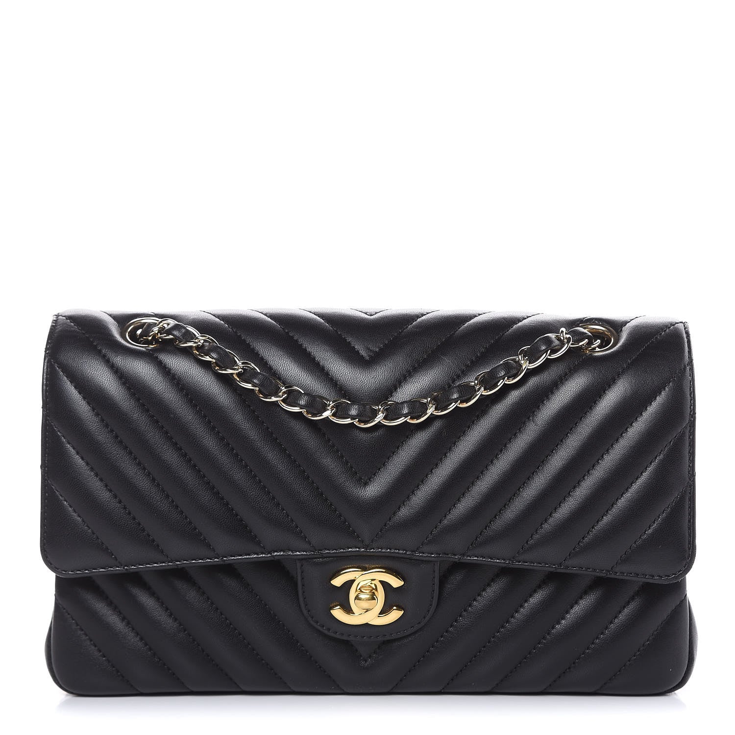 Chanel Lambskin Chevron Quilted Medium Double Flap Black 1 of 17