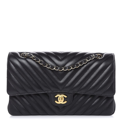 Chanel Lambskin Chevron Quilted Medium Double Flap Black 1 of 17