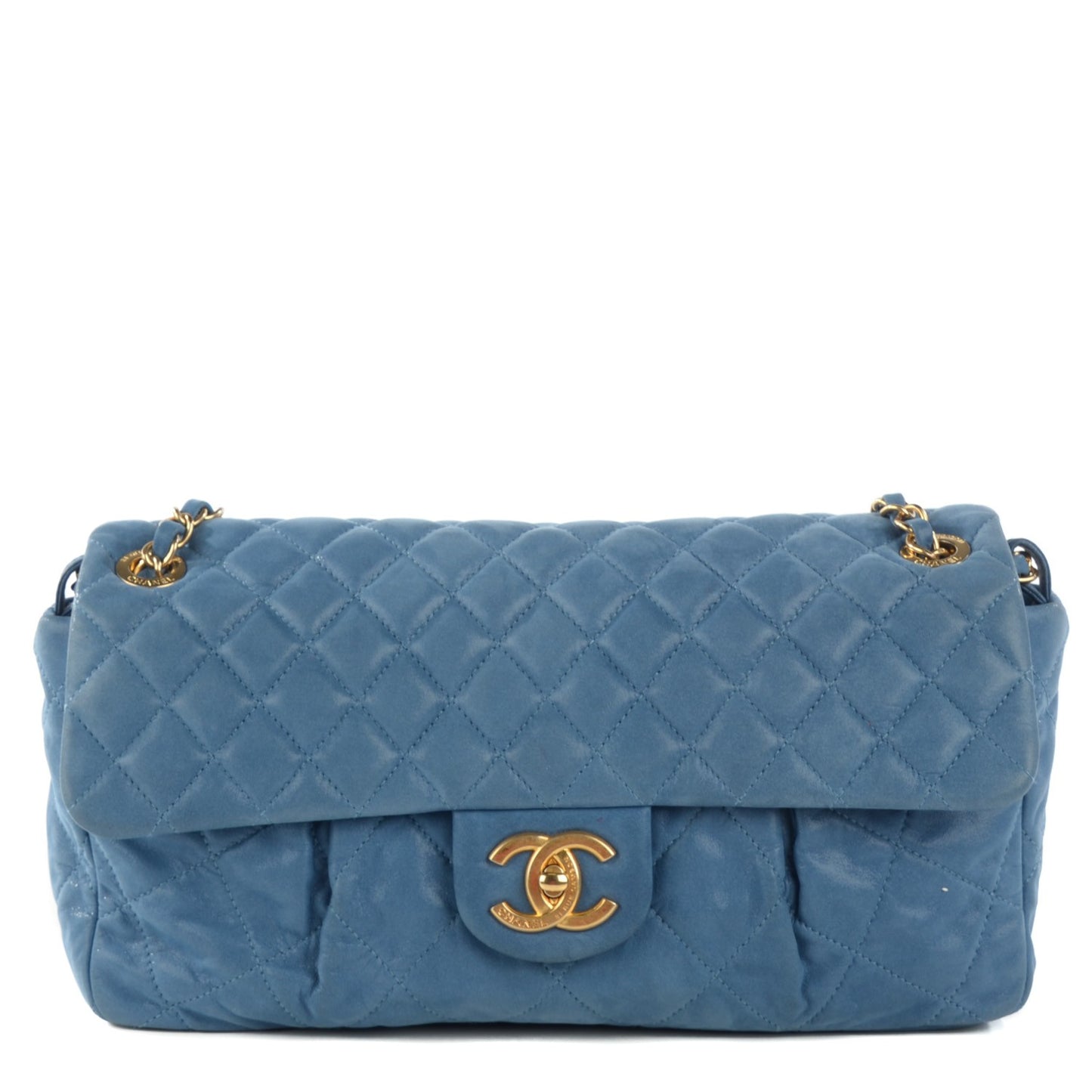 Iridescent Calfskin Quilted Large Chic Quilt Flap Blue