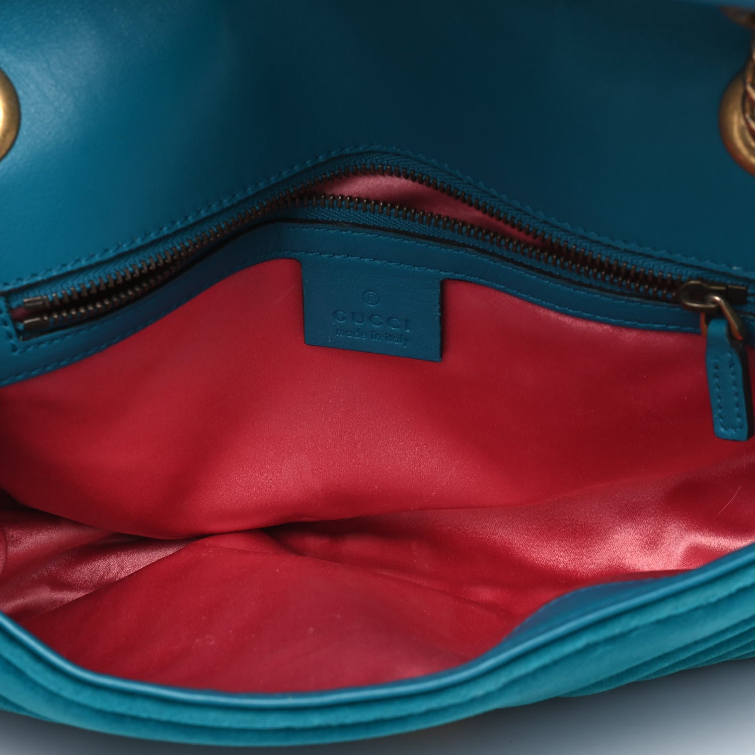 Gucci Velvet Matelasse Small GG Marmont Shoulder Bag Pavone Cyan 5 of 18