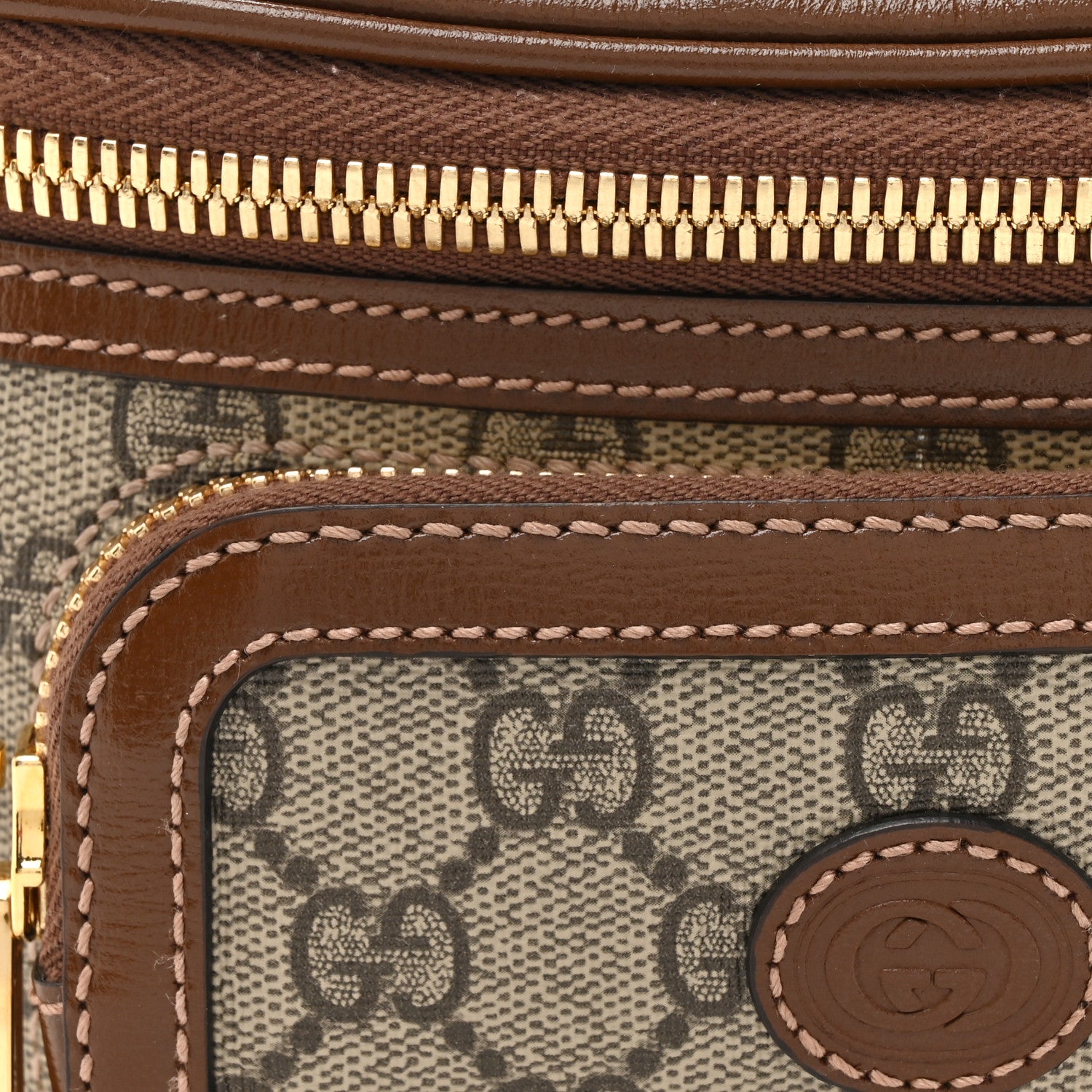 Gucci GG Supreme Monogram Textured Calfskin Retro Interlocking G Belt Bag Beige Ebony Brown Sugar 8 of 11