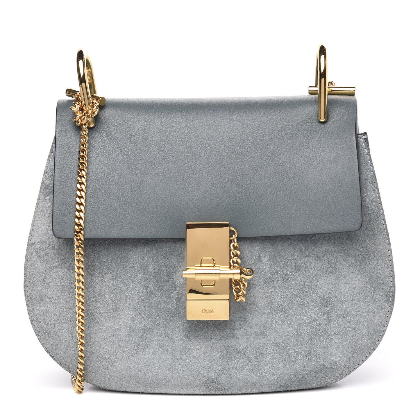Suede Smooth Calfskin Mini Drew Shoulder Bag Cloudy Blue