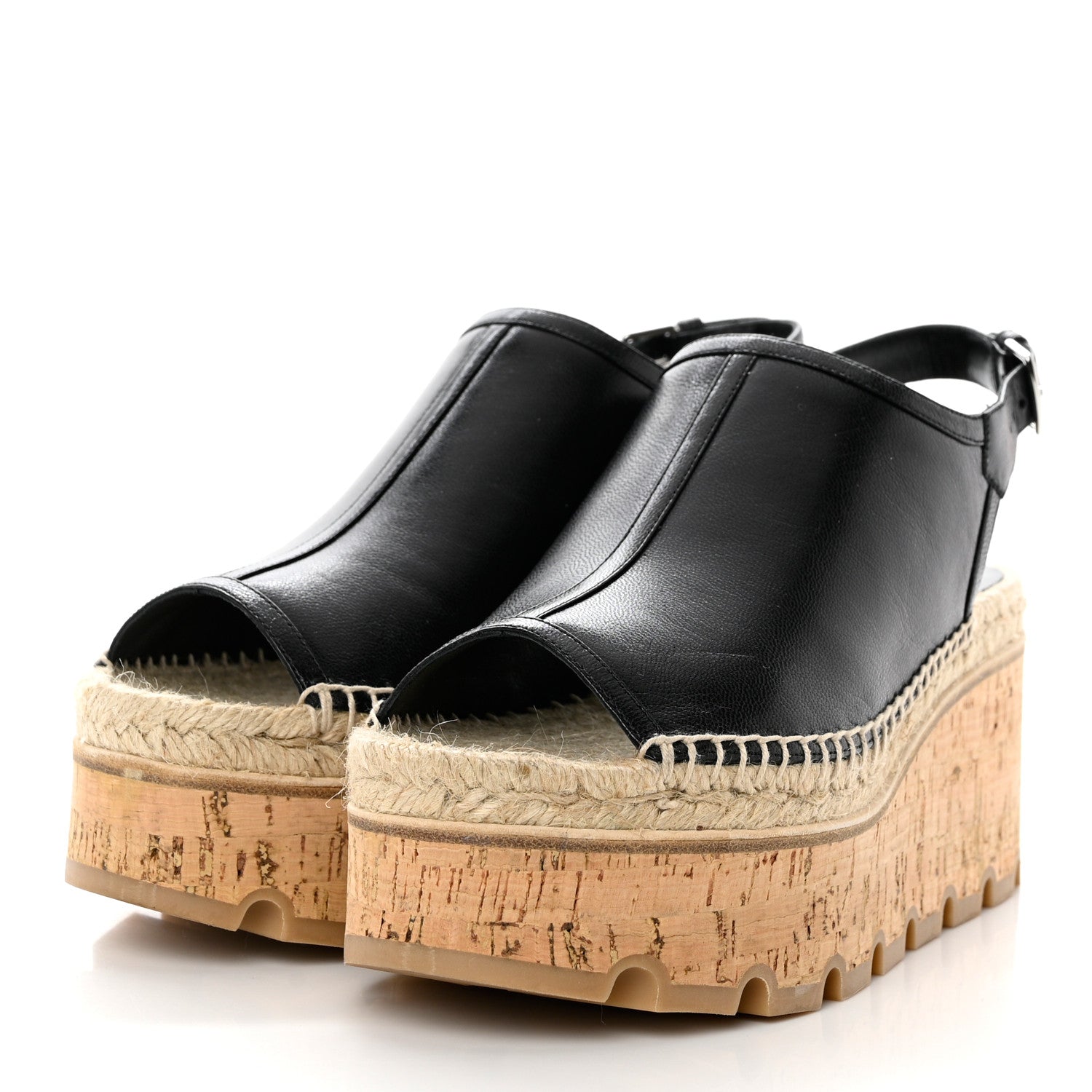 Hermes Goatskin Envie 30 Espadrille Wedge Sandals 36 Black 3 of 9