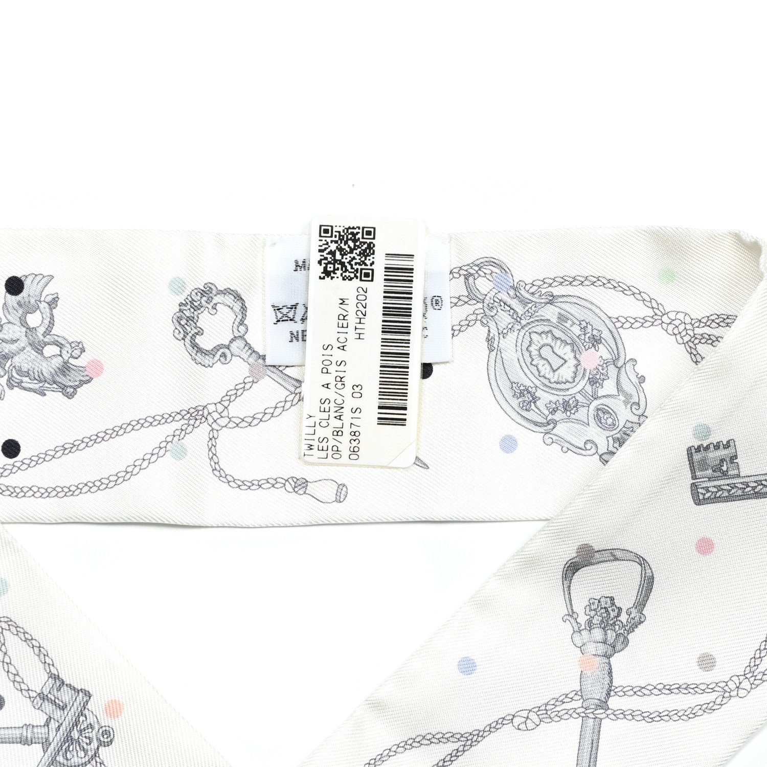 Hermes Silk Les Cles A Pois Twilly White Gris Acier 2 of 4