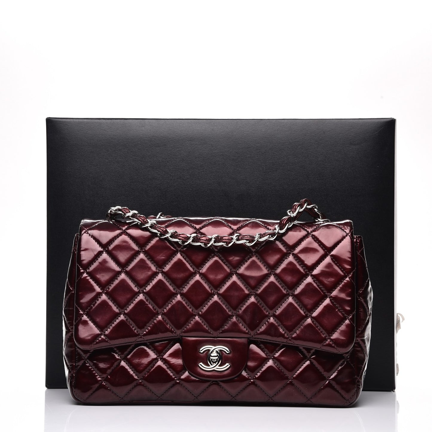 Patent Quilted Jumbo Single Flap Bordeaux