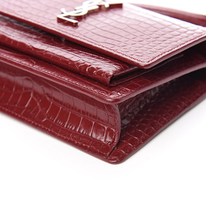 Saint Laurent Calfskin Crocodile Embossed Monogram Sunset Chain Wallet Palissandre 9 of 11