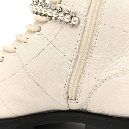 Jimmy Choo Goatskin Pearl Embellished Cruz Combat Boots 39.5 White 10 of 12