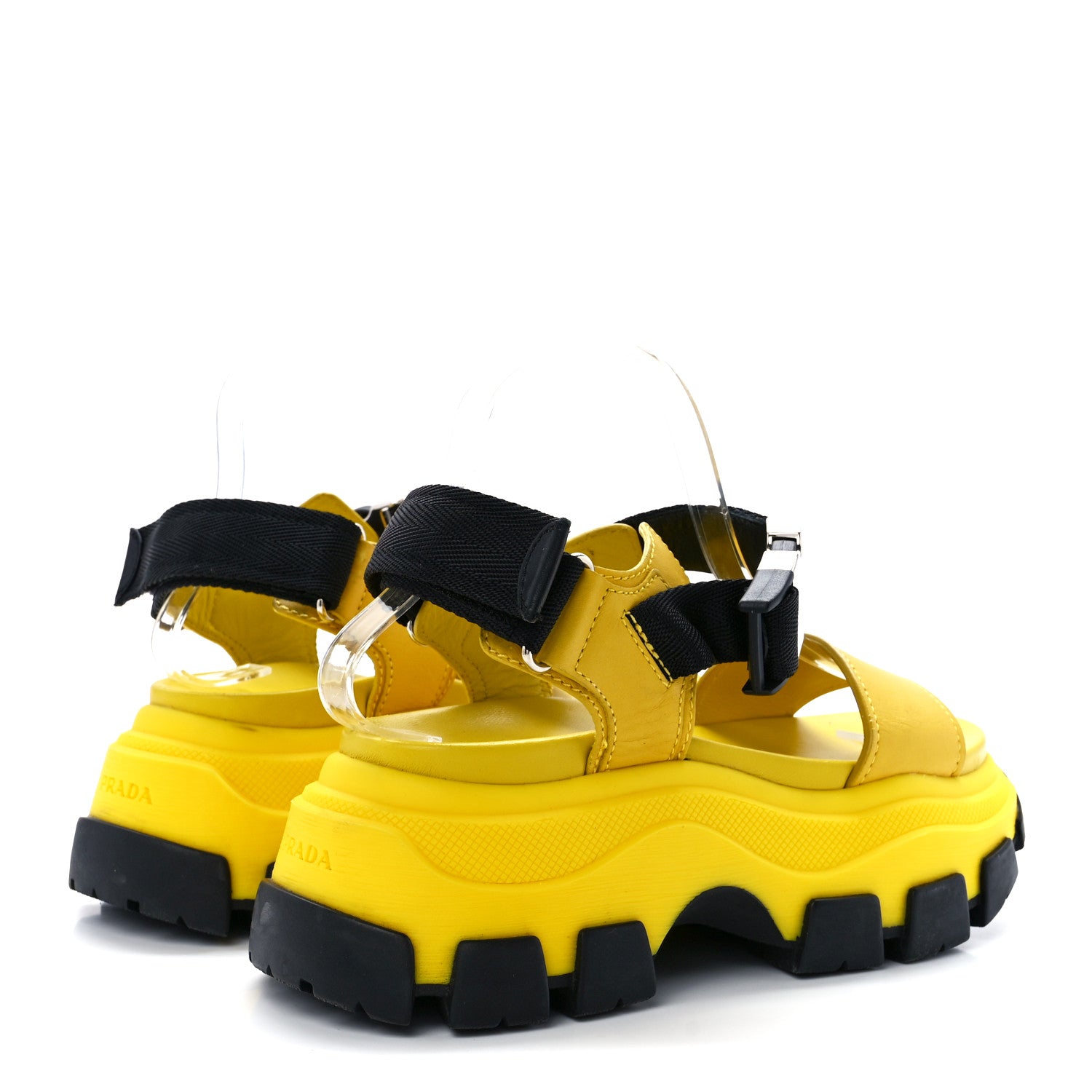 Prada Brushed Calfskin Monolith Pegasus Thunder Sandals 38 Yellow Black 4 of 9
