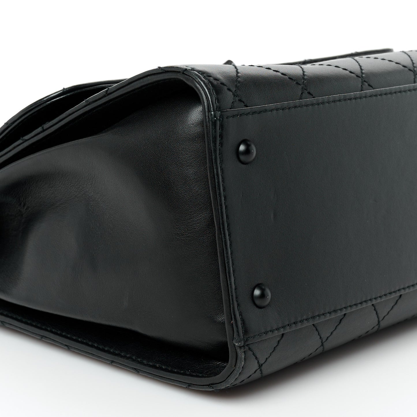Calfskin Diamond Stitched Flap Shoulder Bag Black