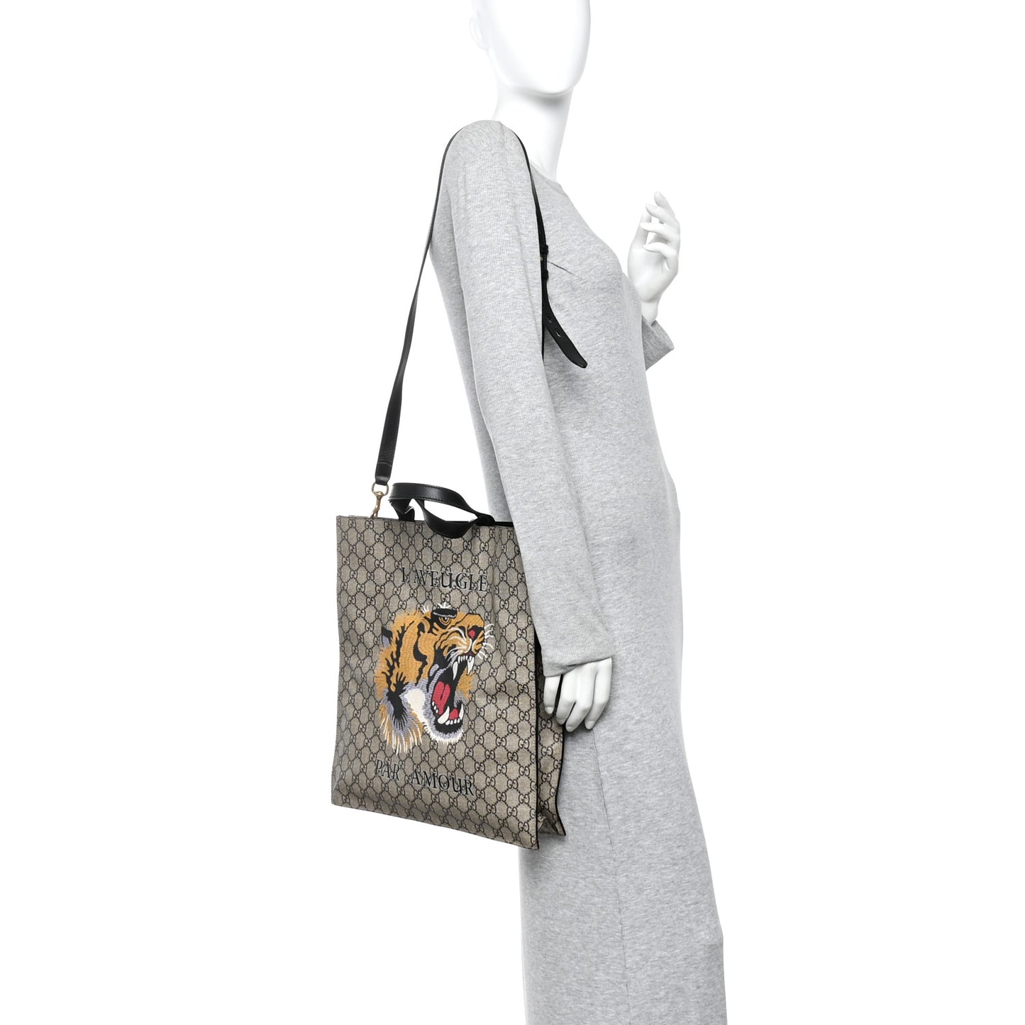 GG Supreme Monogram L'Aveugle Par Amour Print Vertical Tote Black