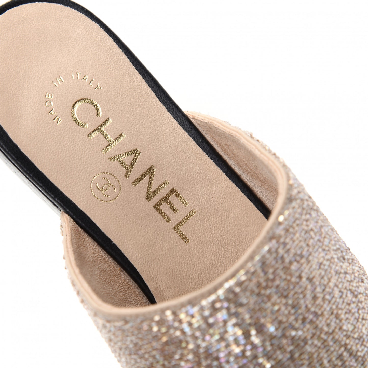 Pearl Embroidery CC Mules 35.5 Beige Black