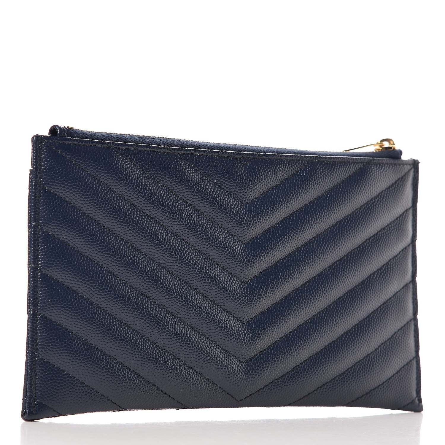 Saint Laurent Grain De Poudre Chevron Monogram Bill Pouch Navy 3 of 8