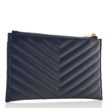 Saint Laurent Grain De Poudre Chevron Monogram Bill Pouch Navy 3 of 8