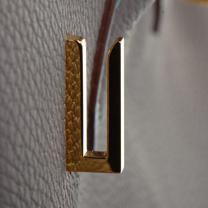 Hermes Togo Horseshoe Birkin 35 Etain Bleu Paon 17 of 26