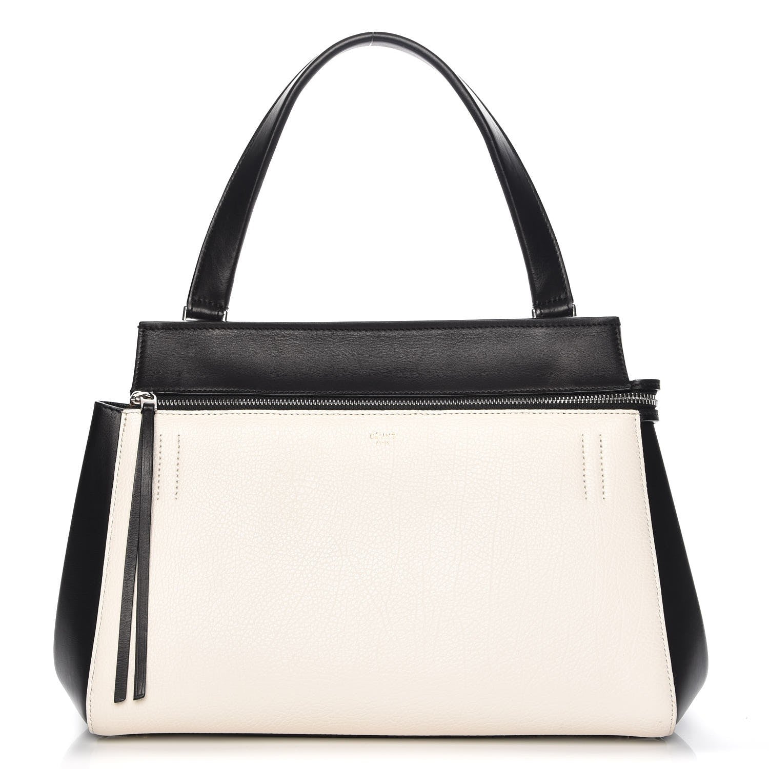 Celine Textured Calfskin Small Bi-Color Edge Shoulder Bag Black Cream 1 of 7