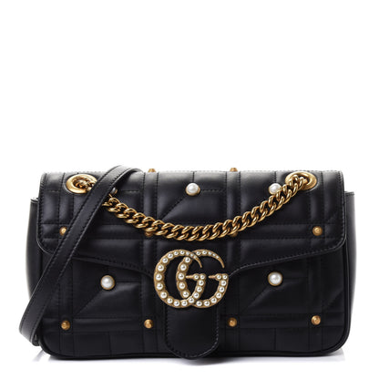 Gucci Calfskin Matelasse Studded Small Pearly GG Marmont Shoulder Bag Black 1 of 4