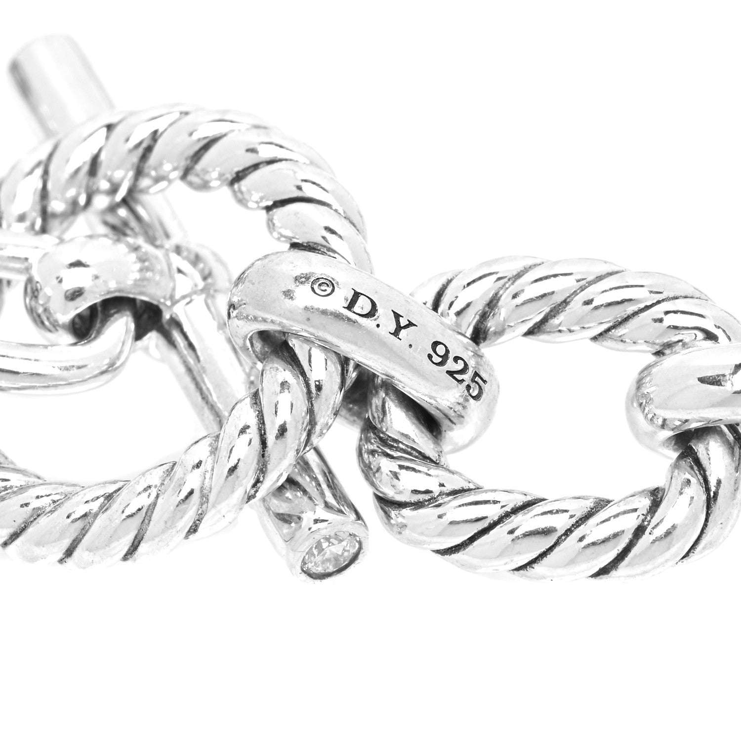 David Yurman Sterling Silver Diamond 12.5mm Cushion Link Bracelet 3 of 3