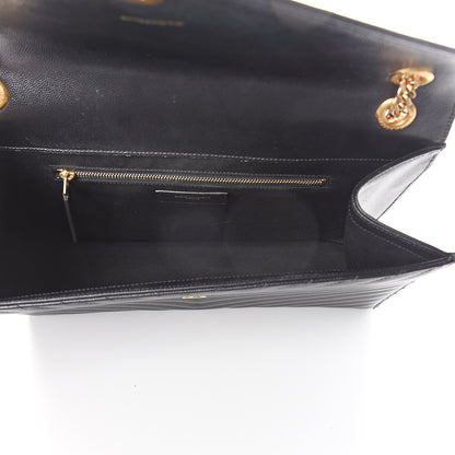 Saint Laurent Grain De Poudre Matelasse Chevron Large Monogram Satchel Black 4 of 8