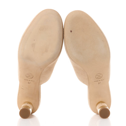 Chanel Kid Suede Logo Mules 37 Beige 5 of 10