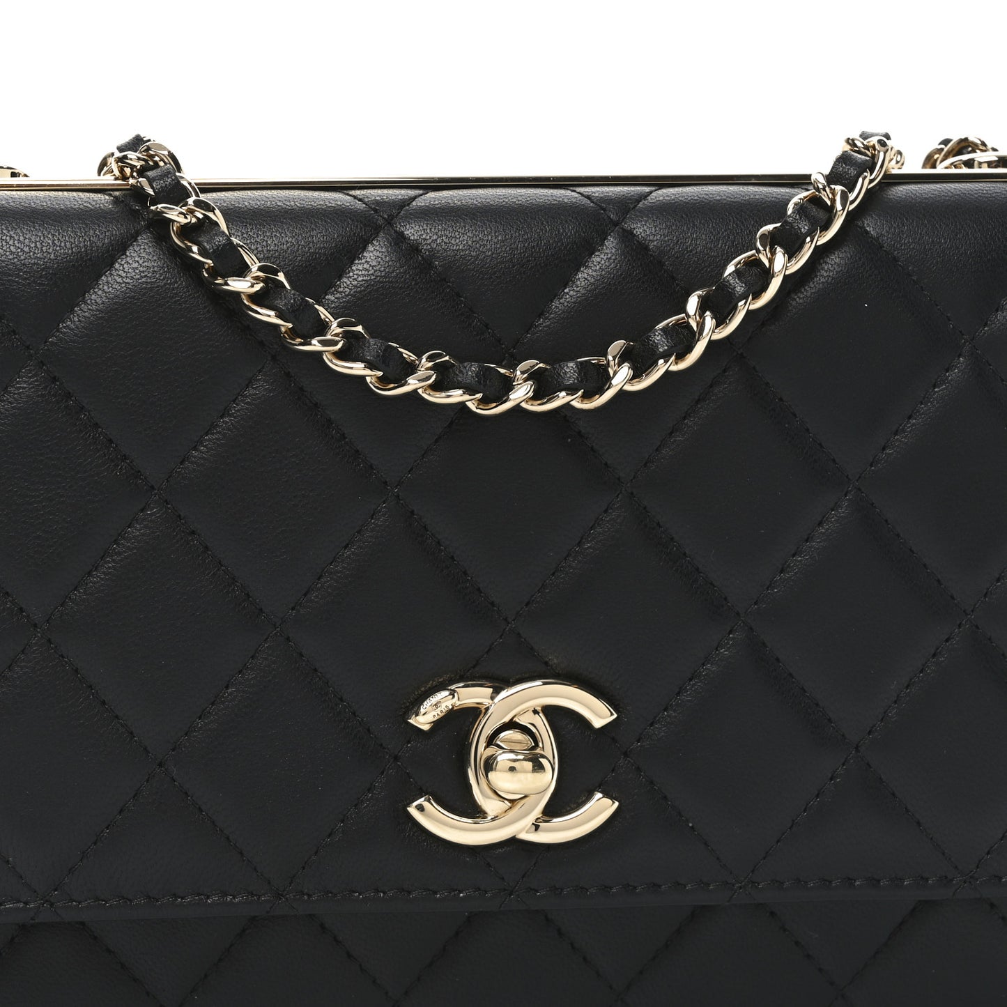 Lambskin Quilted Trendy CC Wallet On Chain WOC Black